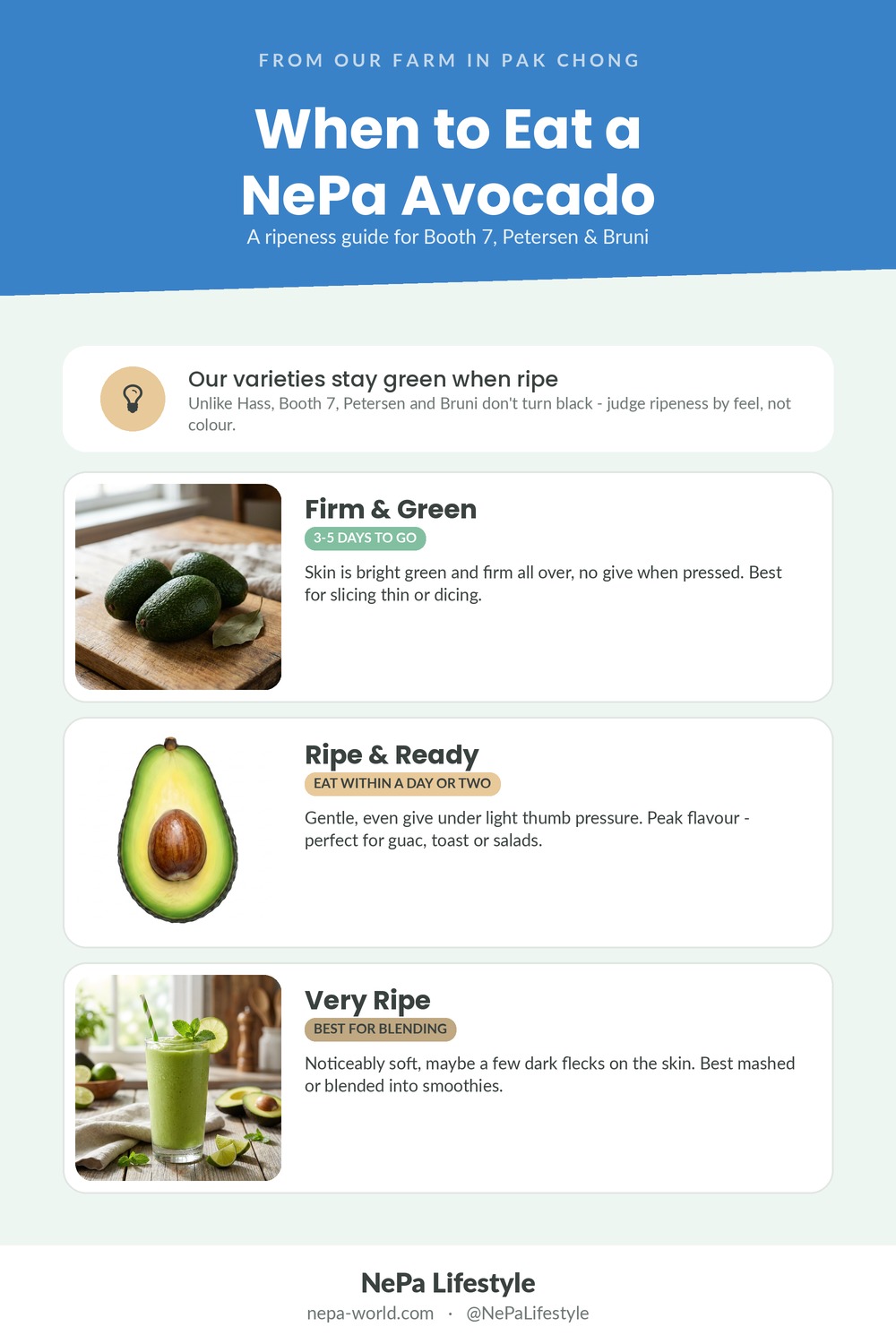 When to Eat a NePa Avocado — ripeness guide infographic